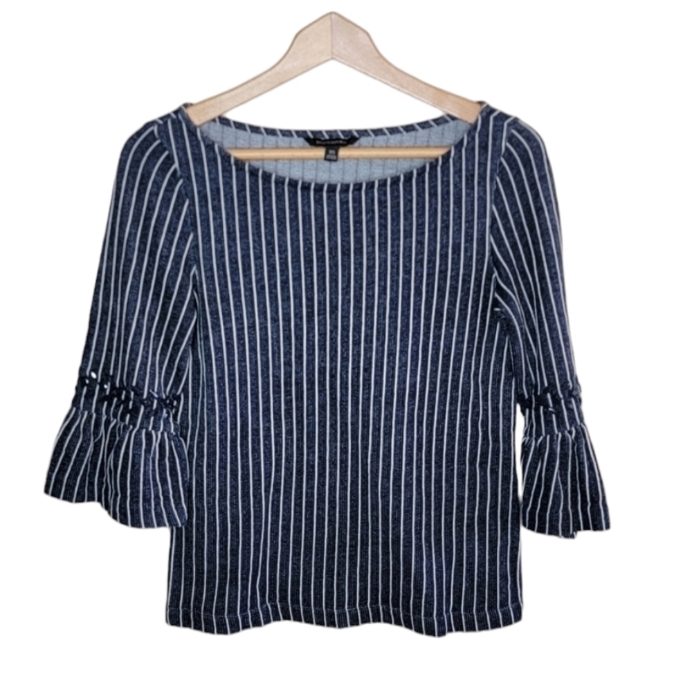 Banana Republic | Navy Striped Jeweled Bell Sleeve Top Size XS